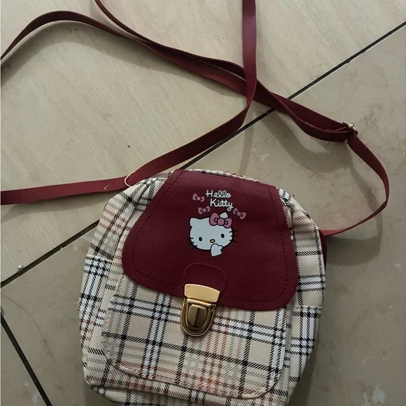 Girls Hello Kitty Red and Cream Plaid Backpack - Picture 5 of 6